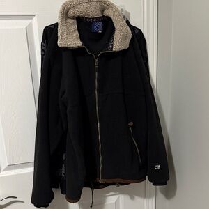 Men's Black Fleece Jacket with Cream Sherpa Collar by alf